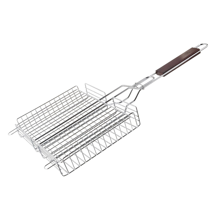 Chrome Grill Basket with Rosewood Handle by Outset