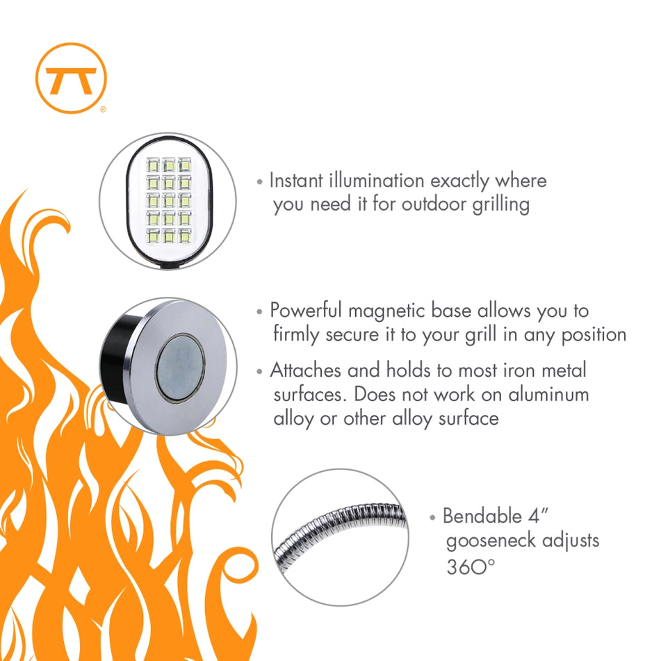 Magnetic LED Grill Light: 15-LED BBQ Light with 360° Flexible Gooseneck by Outset (11.2")