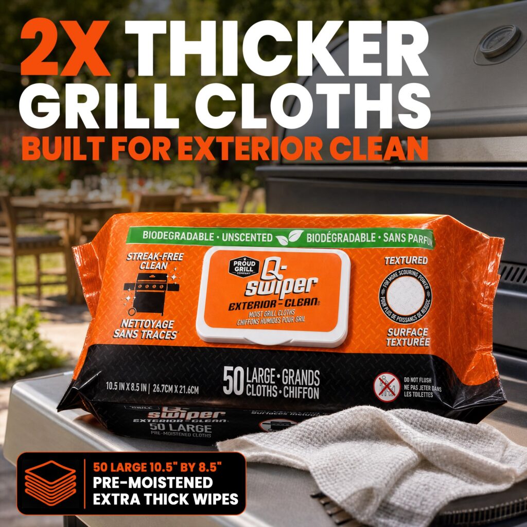 Q-Swiper® Exterior-Clean Moist Grill Cloths, 50 Count (10.5" x 8.5") by Proud Grill