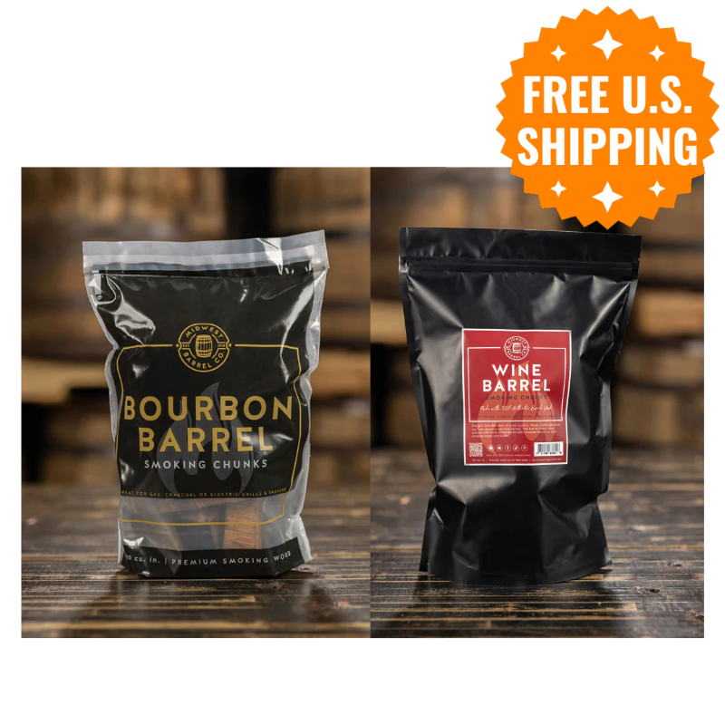 Premium Bourbon & Red Wine Barrel BBQ Smoking Wood Chunks by Midwest Barrel Co. (4 lb Bundle)