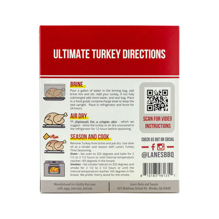 Lane's Turkey Brine Kit - Brine Mix, Brine Bag & Turkey Seasoning