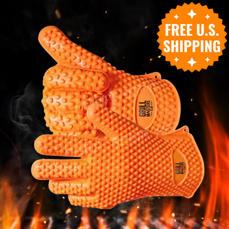 Grill Masters Club Silicone BBQ Gloves (Dishwasher Safe, Heat Safe to 446°F)