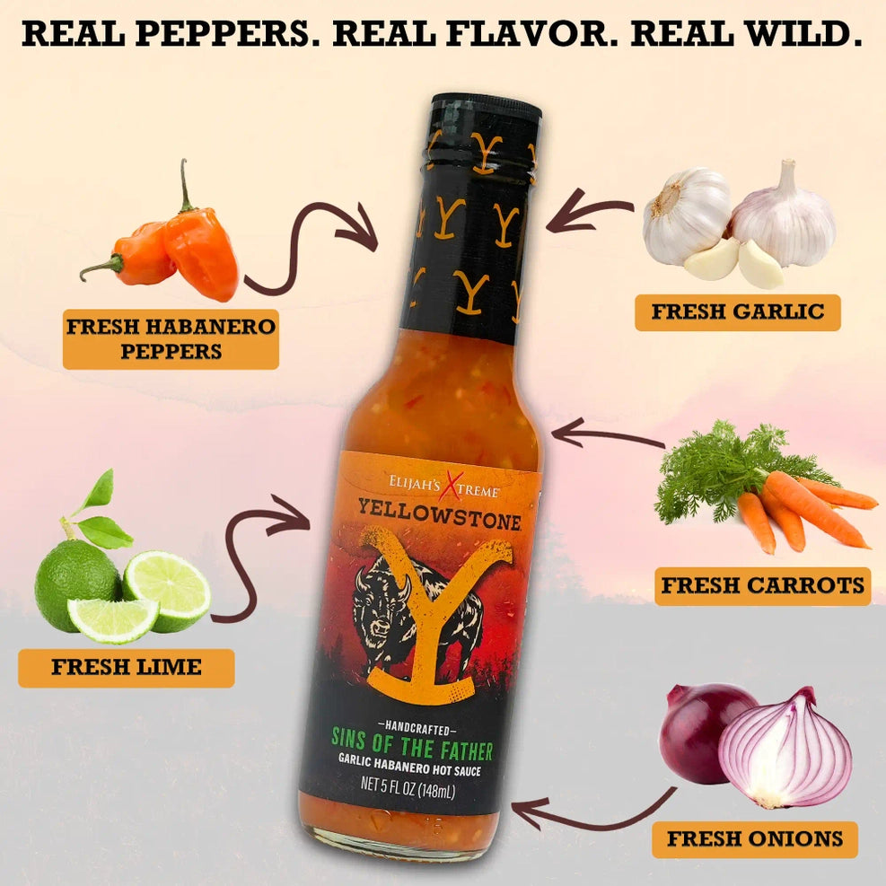 Yellowstone Sins of the Father Garlic Habanero Hot Sauce by Elijah's Xtreme (5 oz)
