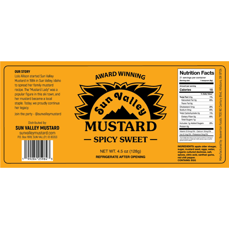 Sun Valley Award Winning Spicy-Sweet Mustard (4.5 oz)