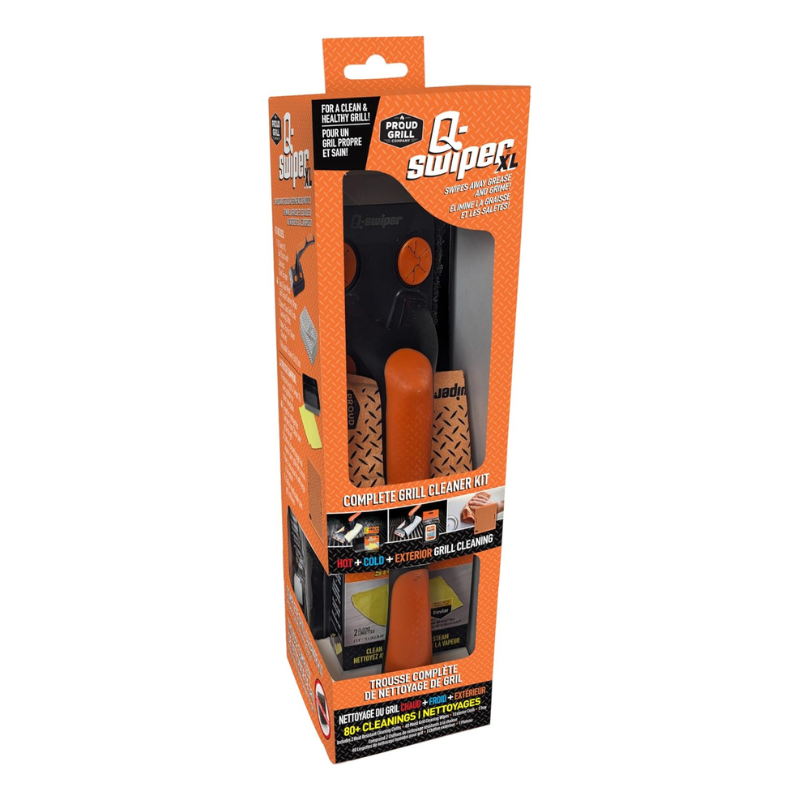 Q-Swiper XL Complete Grill Cleaner Kit by Proud Grill - Brush, Reusable Cloths, Grill Wipes & Tray