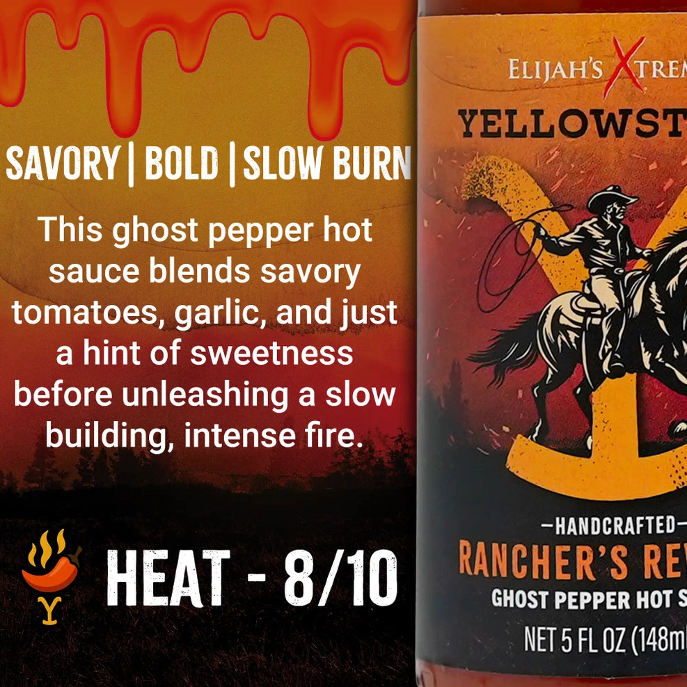 Yellowstone Rancher's Revenge Ghost Pepper Hot Sauce by Elijah's Xtreme (5 oz)