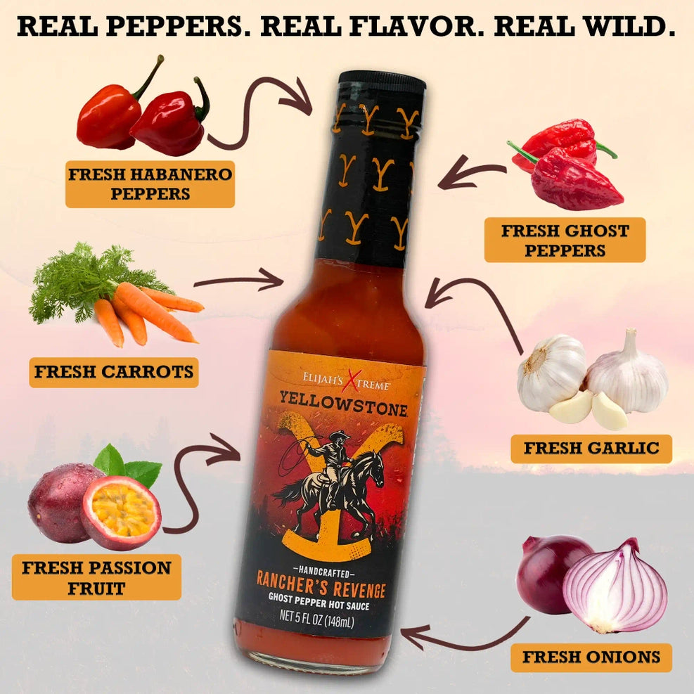 Yellowstone Rancher's Revenge Ghost Pepper Hot Sauce by Elijah's Xtreme (5 oz)