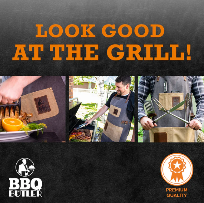 Premium Black Waxed Canvas & Leather Grilling Apron by The BBQ Butler