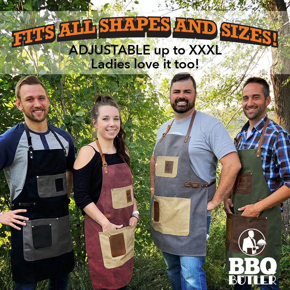 Premium Black Waxed Canvas & Leather Grilling Apron by The BBQ Butler