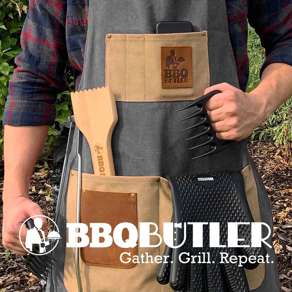 Premium Grey Canvas & Leather BBQ Apron by The BBQ Butler