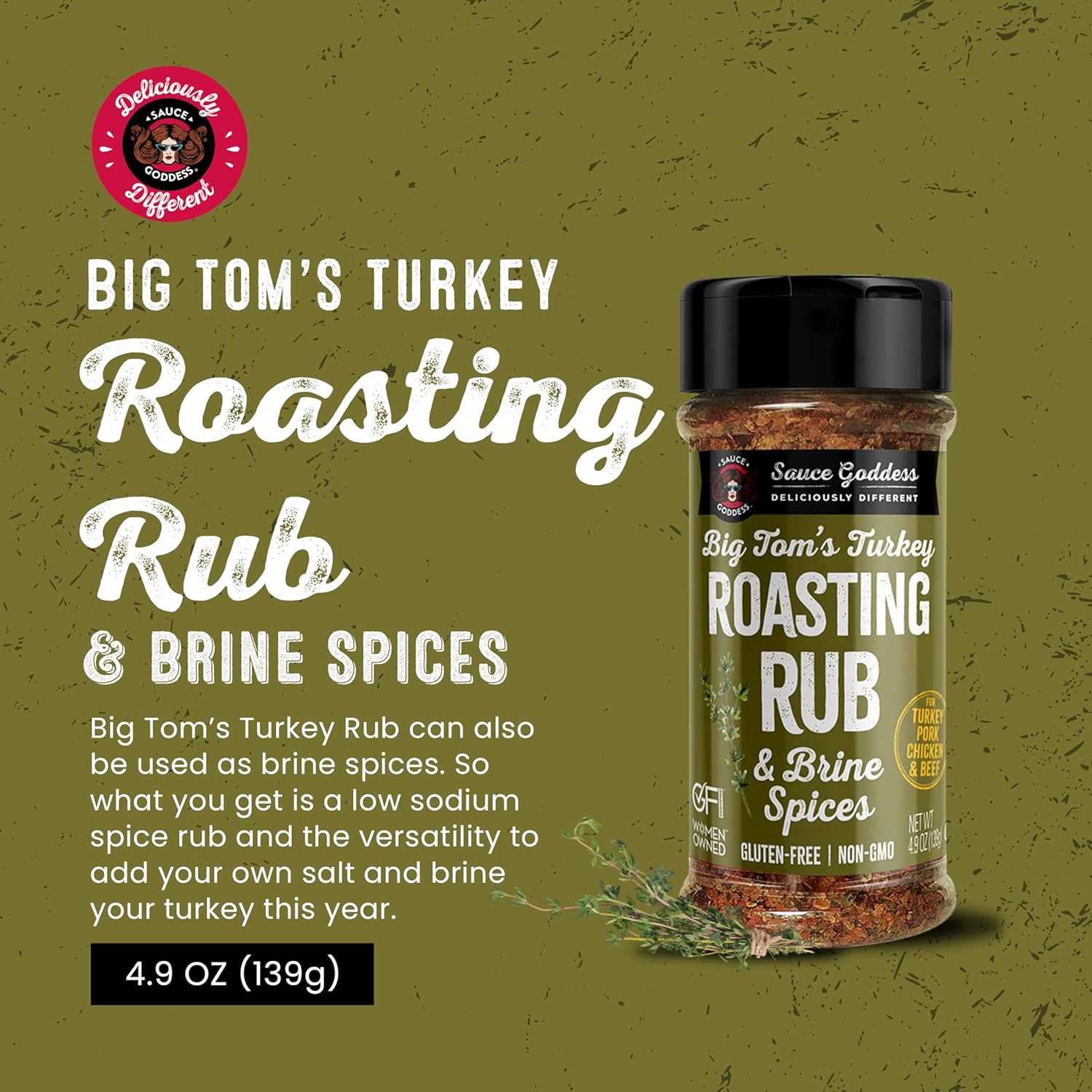 Big Tom's Turkey Roasting Rub & Brine Spices by Sauce Goddess (4.9 oz)