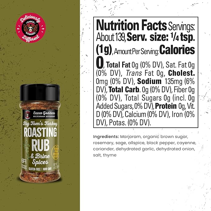 Big Tom's Turkey Roasting Rub & Brine Spices by Sauce Goddess (4.9 oz)