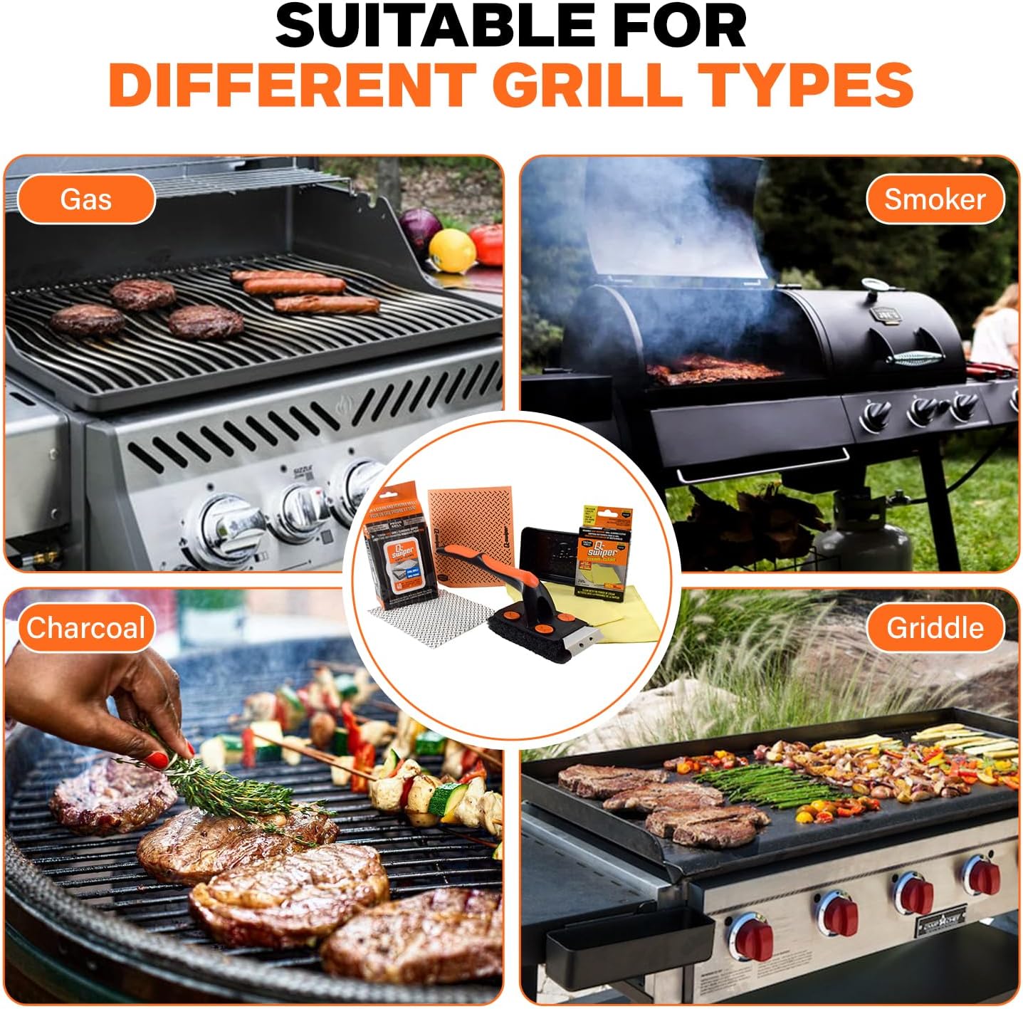 Q-Swiper XL Complete Grill Cleaner Kit by Proud Grill - Brush, Reusable Cloths, Grill Wipes & Tray