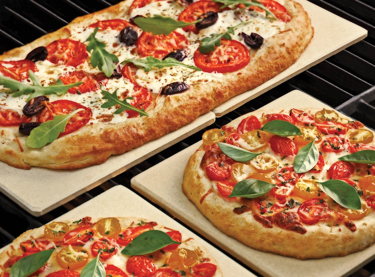 Outset Cordierite Pizza Stone Tiles - Set of 4 Personal 7.5" Grill & Oven Pizza Stones