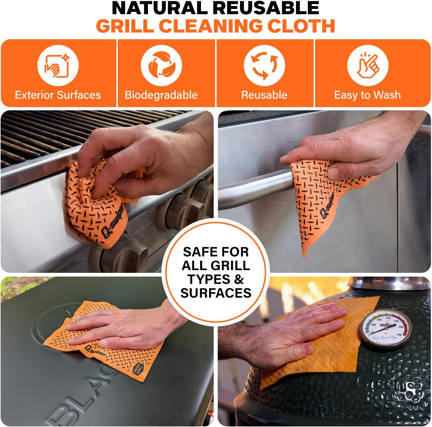Q-Swiper XL Complete Grill Cleaner Kit by Proud Grill - Brush, Reusable Cloths, Grill Wipes & Tray