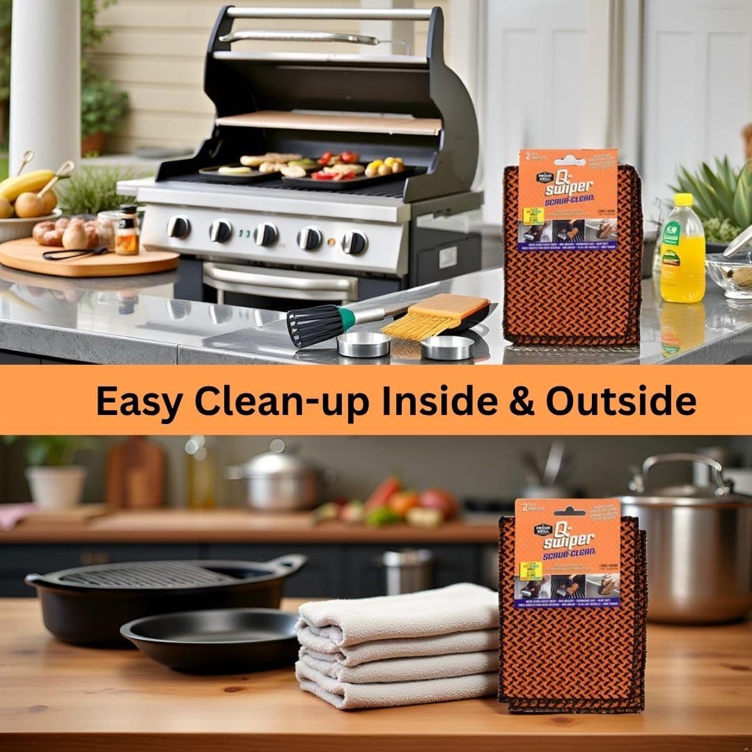 Q-Swiper Scrub-Clean Reusable Grill Cleaning Cloths (2 Pack) by Proud Grill