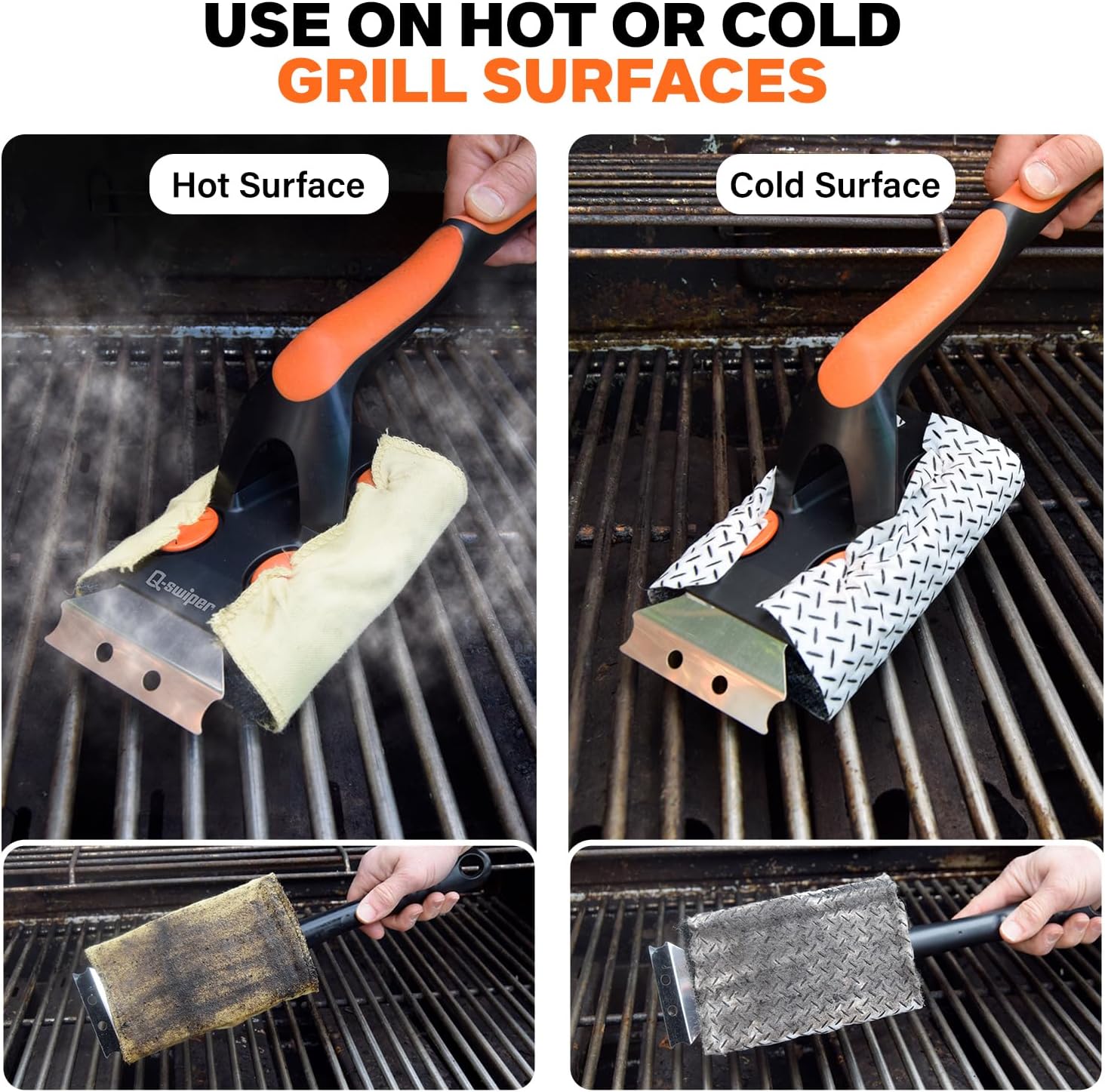 Q-Swiper XL Complete Grill Cleaner Kit by Proud Grill - Brush, Reusable Cloths, Grill Wipes & Tray